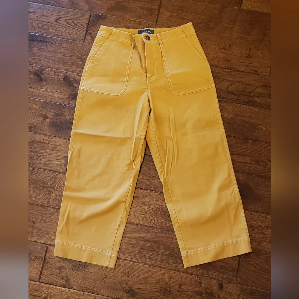 Modcloth women's wide leg crop utility mustard pant - Picture 2 of 3